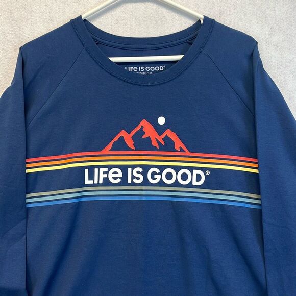 NWT LIFE IS GOOD Men’s Long Sleeve Tee XL Crusher-Flex Mountain Rainbow Blue NEW - Picture 1 of 13